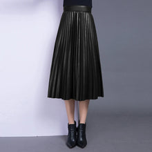 Load image into Gallery viewer, Fashion S -10 XL High quality PU pleated skirts long maxi leather skirt female vintage black skirt
