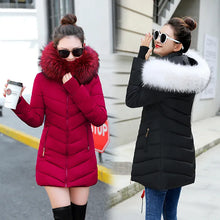 Load image into Gallery viewer, Winter coat hooded slim outwear woman long parka faux fox fur cotton padded abrigos mujer invierno
