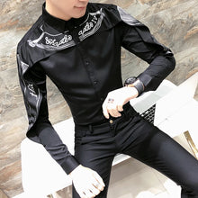 Load image into Gallery viewer, Men Shawl Print Slim Fit Long Sleeve Tuxedo Shirts Black White Trendy Dress Shirt Male
