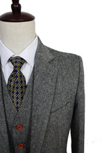 Load image into Gallery viewer, Retro gentleman style Grey Classic Tweed tailor custom made Wool Slim Fit blazer mens 3 piece suit
