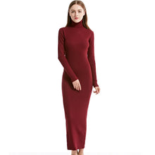 Load image into Gallery viewer, Women Knit Style Long Sleeve Turtleneck Winter Maxi Dress Slim Work Wear Office Dress Vestidos
