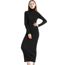 Load image into Gallery viewer, Women Knit Style Long Sleeve Turtleneck Winter Maxi Dress Slim Work Wear Office Dress Vestidos
