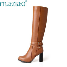 Load image into Gallery viewer, Plus Size 34-43 Women Boots Square Heels Round Toe Knee-High Boots
