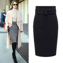 Load image into Gallery viewer, 2023 Winter Gray Thick Wool Midi Pencil Skirts Women Casual Slim High Waist With Belt Office Work Wear Saia S-XXXL S1205
