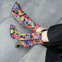 Load image into Gallery viewer, Phoentin ethnic print flower women&#39;s boots mixed color crystal bird cage high heels
