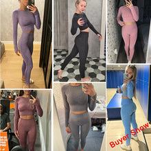 Load image into Gallery viewer, Seamless Yoga 2 Piece Set Women Long Sleeve Gym Crop Top High Waist Leggings Workout Set
