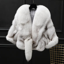 Load image into Gallery viewer, Winter Cloak Warm Women Cardigan big real Fox Fur Collar Cape Evening dress shaw
