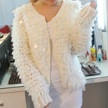 Load image into Gallery viewer, Woman Sequins Mohair hollow knitted cardigan sweater
