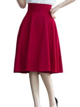 Load image into Gallery viewer, XS-5XL Women Skirt High Waisted Skirt Knee Length Bottoms Pleated Skirt Saia Midi Pink Black Red Blue Burgundy
