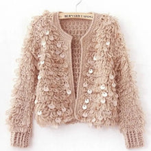 Load image into Gallery viewer, Woman Sequins Mohair hollow knitted cardigan sweater
