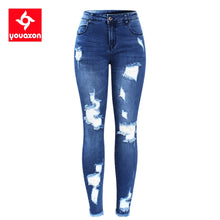 Load image into Gallery viewer, New S-XXXXXL Ultra Stretchy Blue Tassel Ripped Denim Pants For Women Pencil Skinny Jeans
