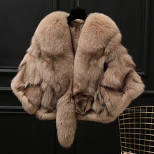 Load image into Gallery viewer, Winter Cloak Warm Women Cardigan big real Fox Fur Collar Cape Evening dress shaw
