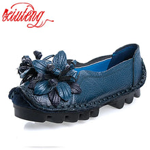 Load image into Gallery viewer, New Flowers Handmade Genuine Leather Women Retro Soft Bottom Flat Shoes Summer Canvas Ballet Flats
