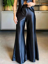 Load image into Gallery viewer, 2 Pieces Women Sleeveless Tank Split Hem Top And Wide Leg Pants Women Outfits Silk Pant Sets
