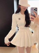 Load image into Gallery viewer, 2023 Autumn Preppy Style Knitted Woman Slim Kawaii Sweater Tops Casual Y2k Mini Skirt Woman Fashion 2 Piece Set
