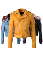 Load image into Gallery viewer, New Winter Autumn Motorcycle  women leather coat  slim PU jacket Leather
