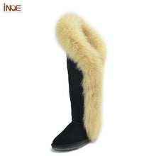 Load image into Gallery viewer, Fox Fur Botas Real Cow Suede Leather Over The Knee Long Winter Boots for Women
