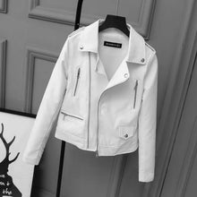 Load image into Gallery viewer, New Autumn Women Biker Leather Jacket Soft PU Punk Casual Motor Faux Leather White Jacket
