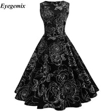 Load image into Gallery viewer, Vintage Swing Flower Print Elegant Female Dress Evening Vestidos De Festa Women Party Dresses Christmas
