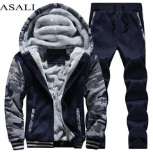 Load image into Gallery viewer, Tracksuit Men Sporting Fleece Thick Hooded Casual Track Suit Men Jacket+Pant Warm Fur Inside Winter Sweatshirt
