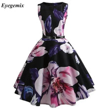 Load image into Gallery viewer, Vintage Swing Flower Print Elegant Female Dress Evening Vestidos De Festa Women Party Dresses Christmas
