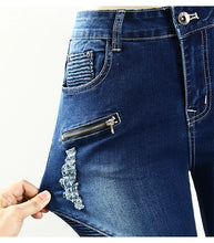 Load image into Gallery viewer, Motor Biker Style Jeans Mid High Waist Denim Skinny Jeans For Women
