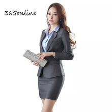 Load image into Gallery viewer, Slim  Work Wear Suits With Jackets and Skirt Grey Professional Office Business Women suit
