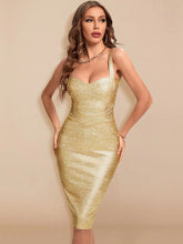 Load image into Gallery viewer, Metallic Gold Silver Spaghetti Strap Women Sexy Midi Cocktail Dress Bodycon Party Club Vestido XL
