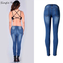 Load image into Gallery viewer, Low Waist Elasticity Skinny Jeans Femme Classic Vintage Bleached Plus Size Push Up Jean Women Fashion Blue Pencil Demin Pants
