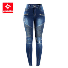 Load image into Gallery viewer, Motor Biker Style Jeans Mid High Waist Denim Skinny Jeans For Women
