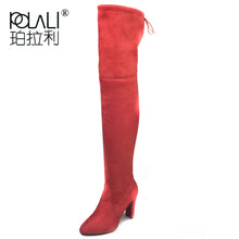 Load image into Gallery viewer, Leather Women Over The Knee Lace Up Sexy High Heels Winter Women Boots Size 34-43
