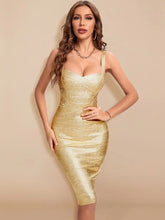 Load image into Gallery viewer, Metallic Gold Silver Spaghetti Strap Women Sexy Midi Cocktail Dress Bodycon Party Club Vestido XL
