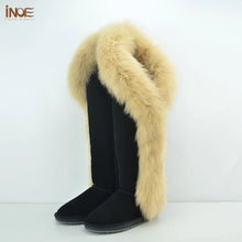 Load image into Gallery viewer, Fox Fur Botas Real Cow Suede Leather Over The Knee Long Winter Boots for Women
