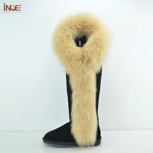 Load image into Gallery viewer, Fox Fur Botas Real Cow Suede Leather Over The Knee Long Winter Boots for Women
