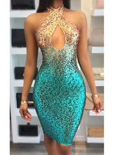 Load image into Gallery viewer, Sexy Sequin Dress Backless Sleeveless Muliti Color Cross Halter Club Party Dresses Vestidos
