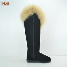 Load image into Gallery viewer, Fox Fur Botas Real Cow Suede Leather Over The Knee Long Winter Boots for Women
