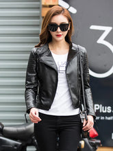 Load image into Gallery viewer, Autumn Women Punk Leather Jacket PU Faux Leather Jackets Basic Bomber Leather Motorcycle Black Coat
