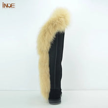 Load image into Gallery viewer, Fox Fur Botas Real Cow Suede Leather Over The Knee Long Winter Boots for Women
