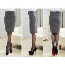 Load image into Gallery viewer, 2023 Winter Gray Thick Wool Midi Pencil Skirts Women Casual Slim High Waist With Belt Office Work Wear Saia S-XXXL S1205
