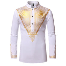 Load image into Gallery viewer, African Tribal Dashiki Longline Slim Long Sleeve Mandarin Collar Dress Shirt Men African Clothing Camisa
