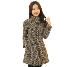 Load image into Gallery viewer, New Women&#39;s Wool Blends Coat Winter Elegant Turtleneck Plaid Slim Long Tweed Woolen Outerwear Female
