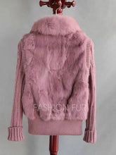 Load image into Gallery viewer, New natural rabbit fur jacket detachable sleeves with real fox fur collar real rabbit fur coat
