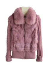 Load image into Gallery viewer, New natural rabbit fur jacket detachable sleeves with real fox fur collar real rabbit fur coat
