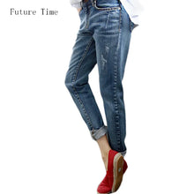 Load image into Gallery viewer, Boyfriend Vintage Distressed Regular Spandex Ripped Denim Washed Woman Jeans
