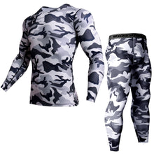 Load image into Gallery viewer, thermal underwear rash guard kit Bodybuilding T-Shirt camouflage tracksuit men
